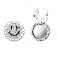 Cache-boutons souriant avec strass et imitations perles Argent&eacute;-noir-cristal-blanc