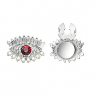 Cache-boutons &oelig;il avec strass et imitations perles Argent&eacute;-rouge-cristal-blanc