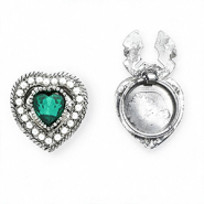 Cache-boutons coeur avec imitations perles Argent&eacute;-vert &eacute;meraud-blanc