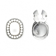 Cache-boutons ovale avec imitations perles Argent&eacute;-blanc