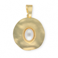 Pendentifs accroche-regard rond avec imitations perle ovale Doré-blanc