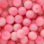 Perles en verre 12 mm Rose bubble-gum-blanc