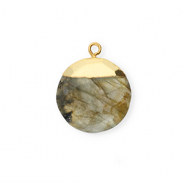 Breloque en pierre naturelle Labradorite rond Gris-dor&eacute;