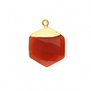 Breloque en pierre naturelle Calc&eacute;doine hexagone Orange br&ucirc;l&eacute;e-dor&eacute;
