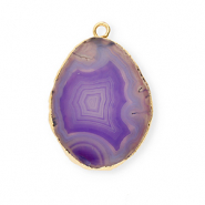 Breloque en pierre naturelle Agate Blanc-violet-dor&eacute;