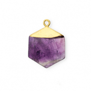 Breloque en pierre naturelle Am&eacute;thyste hexagone Violet-dor&eacute;