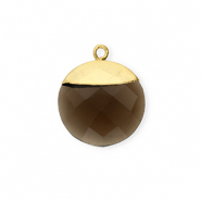 Breloque en pierre naturelle Quartz rond Taupe-dor&eacute;
