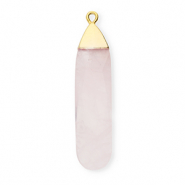 Breloque en pierre naturelle Quartz goutte Rose clair-dor&eacute;