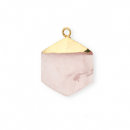 Breloque en pierre naturelle Quartz hexagone Rose clair-dor&eacute;