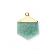Breloque en pierre naturelle Feldspath hexagone Vert-blanc-dor&eacute;