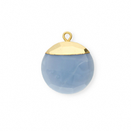 Breloque en pierre naturelle Calc&eacute;doine rond Bleu denim-dor&eacute;