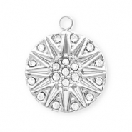 Breloques en acier Inox avec strass rond con soleil Argenté-cristal