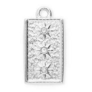 Breloques en acier Inox avec strass rectangle avec étoiles Argenté-cristal