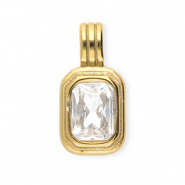 Breloques en acier Inox avec strass rectangle Doré-cristal