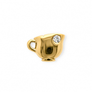 Breloques en acier Inox avec strass tasse Doré-cristal