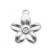 Breloques en acier Inox avec strass fleur Argenté-cristal