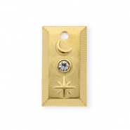 Breloques en acier Inox avec strass rectangle avec lune et étoile Doré-cristal