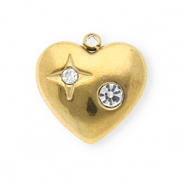 Breloques en acier Inox avec strass coeur Doré-cristal