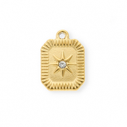 Breloques en acier Inox avec strass octogone allongé Doré-cristal