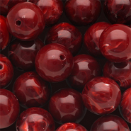 Perles acryliques 14 mm rond Rouge bourgogne-blanc marbré