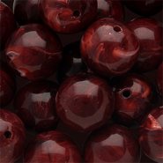 Perles acryliques 18 mm rond Rouge bourgogne-blanc marbré
