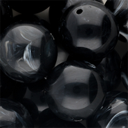 Perles acryliques 24 mm rond Noir-blanc marbré