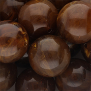 Perles acryliques 24 mm rond Marron-marron camel-blanc marbré