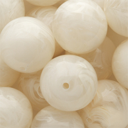 Perles acryliques 24 mm rond Blanc cassé-blanc marbré