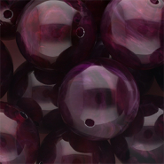 Perles acryliques 24 mm rond Violet aubergine-blanc marbré