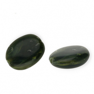 Perles acryliques ovale Vert mousse-blanc marbré