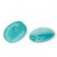 Perles acryliques ovale Bleu turquoise-blanc marbré