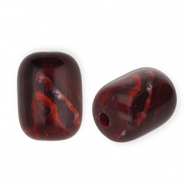 Perles acryliques tube Rouge bourgogne-blanc marbré