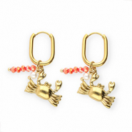 Boucles d'oreilles en acier Inox crabe Dor&eacute;-rouge-blanc
