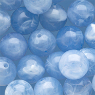 Perles acryliques 14 mm rond Bleu clair-blanc marbr&eacute;