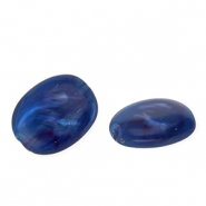 Perles acryliques ovale Bleu foncé-multicolore-blanc marbré
