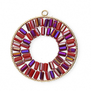 Pendentifs facettées rond Doré-rouge-AB coating
