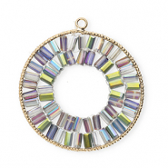 Pendentifs facettées rond Doré-vert-AB coating