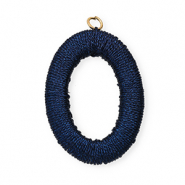 Pendentifs acryliques avec fil macramé ovale Bleu foncé métallique-doré
