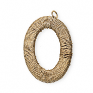 Pendentifs acryliques avec fil macramé ovale Beige champagne métallique-doré