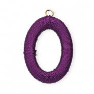 Pendentifs acryliques avec fil macramé ovale Violet foncé métallique-doré