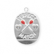 Breloques en acier Inox ovale "perfect match" Argent&eacute;-rouge