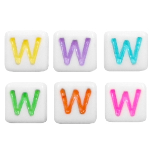 Perles acryliques alphabet lettre W multicolore-blanc