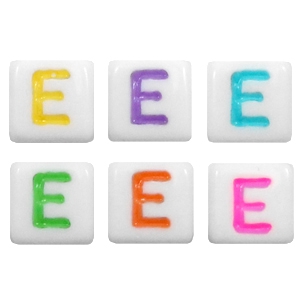 Perles acryliques alphabet lettre E multicolore-blanc