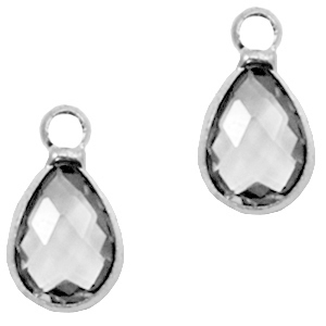 Pendentifs Crystal Glass goutte Noir diamant cristal-argent&eacute;