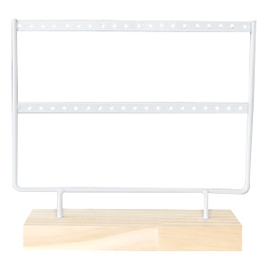 Pr&eacute;sentoir bijoux deux lignes pour boucles d'oreilles avec pied en bois blanc-bois