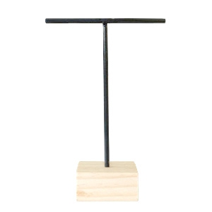 Pr&eacute;sentoir bijoux en forme de T pour boucles d'oreilles avec pied en bois noir-bois