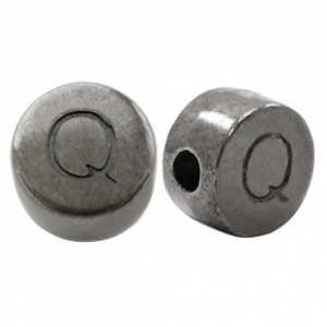 Perles alphabet en m&eacute;tal DQ lettre Q argent&eacute; anthracite (sans nickel)