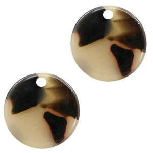Pendentifs en r&eacute;sine rond 12mm Cr&egrave;me-noir