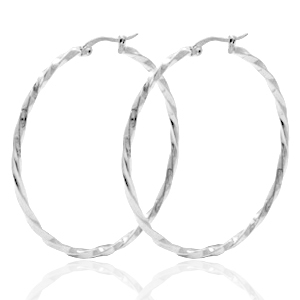 Boucles d'oreilles en acier inox cr&eacute;oles 50mm twist Argent&eacute;