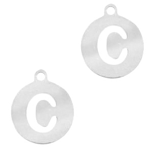 Breloques en acier inox alphabet lettre C m&eacute;daillon rond 10mm Argent&eacute;